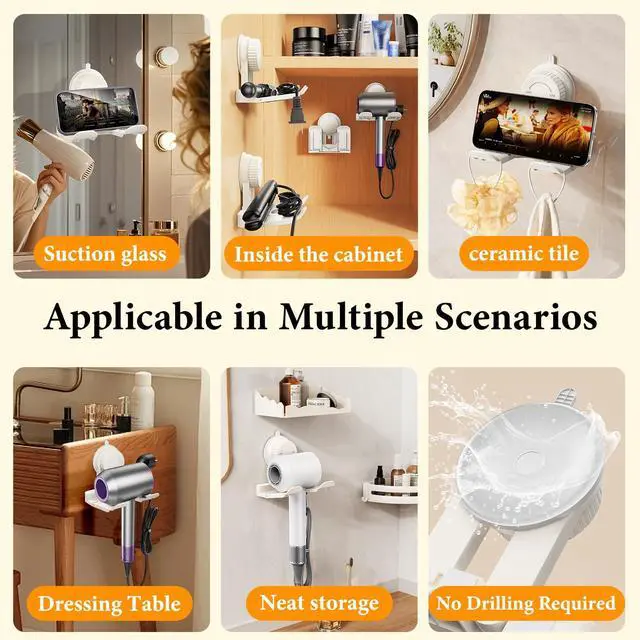 Alt view image 5 of 7 - Universal Hair Dryer Holder With Hook Featuring Plug And Cord Organizer