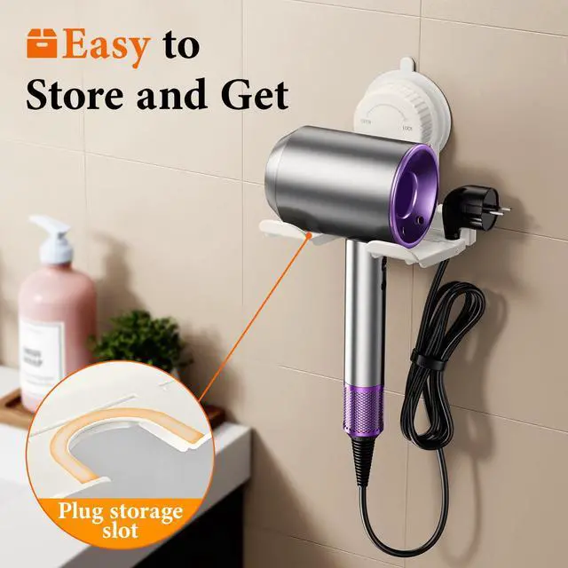 Alt view image 6 of 7 - Universal Hair Dryer Holder With Hook Featuring Plug And Cord Organizer