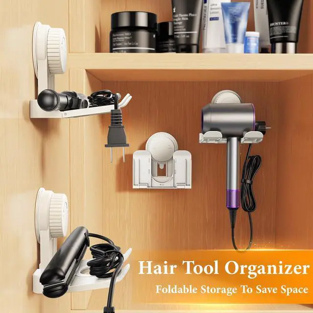 Alt view image 7 of 7 - Universal Hair Dryer Holder With Hook Featuring Plug And Cord Organizer