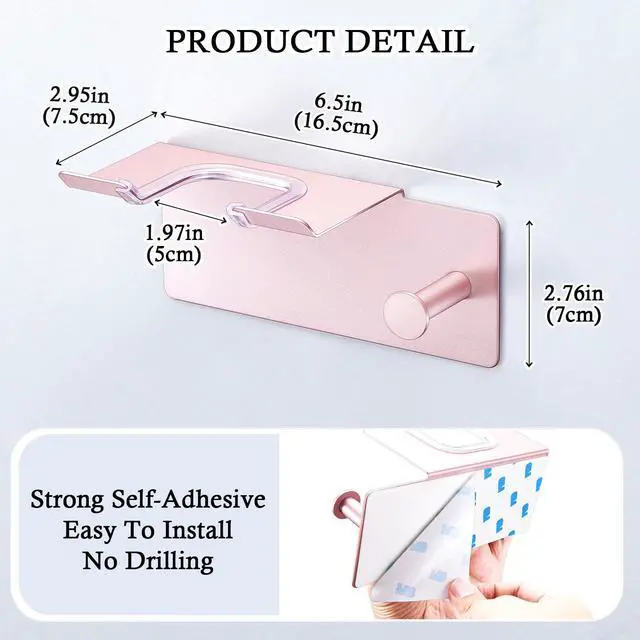 Alt view image 3 of 7 - Hair Dryer Holder Wall Mount, Blow Dryer Holder for Wall, Adhesive Hairdryer Holders, Stainless Steel Blowdryer Holders Bathroom Hair Tool Organizer Hair Dryer Hanger Hook with Cord Storage(Rose Gold)