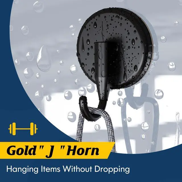 Alt view image 2 of 7 - Suction Cup Hooks for Shower,Shower Hooks Mounting on Glass Doors, Tile, Mirrors, Metals,Hook for Hanging Towels, Robe, Loofah, Jackets-Black(2 Pack)