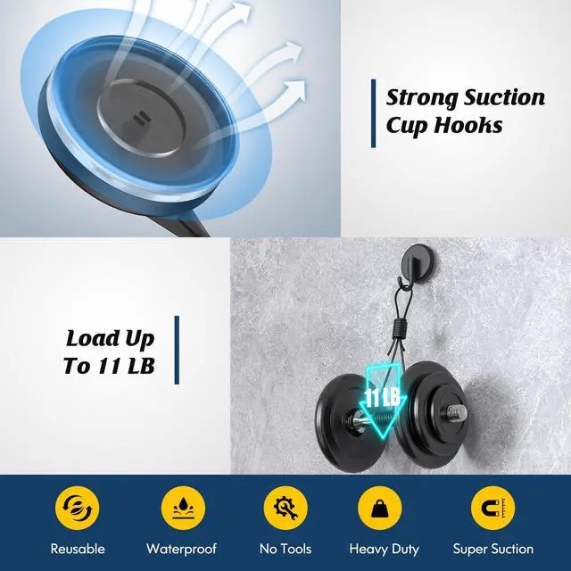 Alt view image 4 of 7 - Suction Cup Hooks for Shower,Shower Hooks Mounting on Glass Doors, Tile, Mirrors, Metals,Hook for Hanging Towels, Robe, Loofah, Jackets-Black(2 Pack)