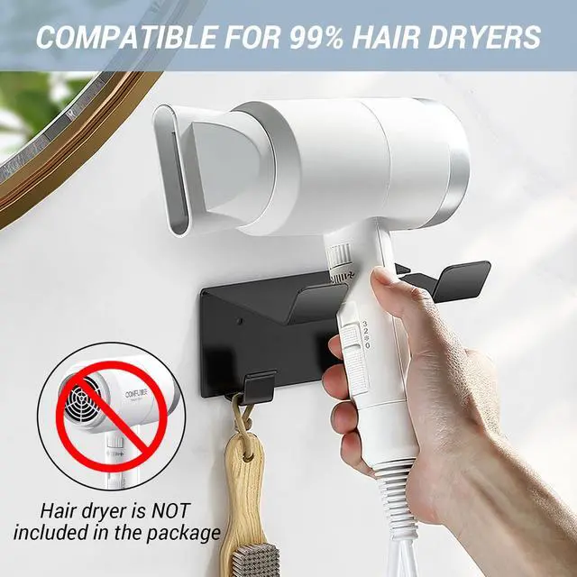 Alt view image 3 of 6 - Hair Dryer Holder Wall Mount, Stainless Steel Blow Dryer Holder for Bathroom, Rustproof Hair Dryer Organizer Fits 2.3" Diameter, Easy Wall Installation (Black)