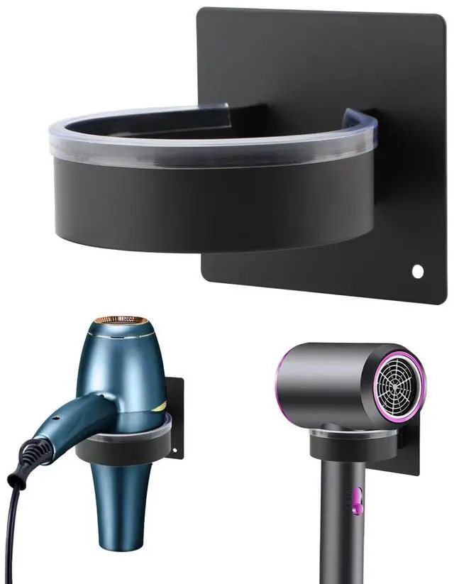 Main image of Hair Dryer Holder Blow Dryer Holder Wall Mounted Hairdryer Holders for Bathroom Stainless Steel Blow Dryers Organizer Adhesive Hair Tool Organizer for Hairs Dryers Hanger(Color:Black)