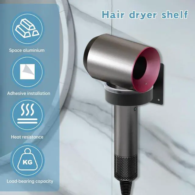 Alt view image 4 of 7 - Hair Dryer Holder Blow Dryer Holder Wall Mounted Hairdryer Holders for Bathroom Stainless Steel Blow Dryers Organizer Adhesive Hair Tool Organizer for Hairs Dryers Hanger(Color:Black)