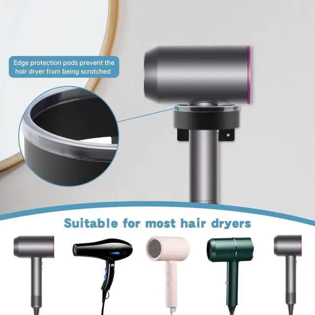 Alt view image 6 of 7 - Hair Dryer Holder Blow Dryer Holder Wall Mounted Hairdryer Holders for Bathroom Stainless Steel Blow Dryers Organizer Adhesive Hair Tool Organizer for Hairs Dryers Hanger(Color:Black)