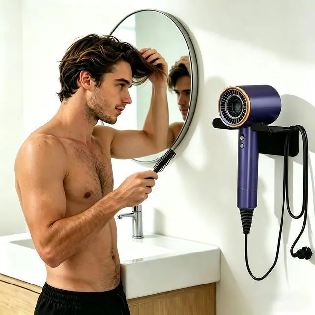 Alt view image 4 of 7 - Hair Dryer Holder Wall Mounted Self Adhesive No Drill with Cord Organizer, Stainless Steel Storage for Bathroom Vanity Cabinet