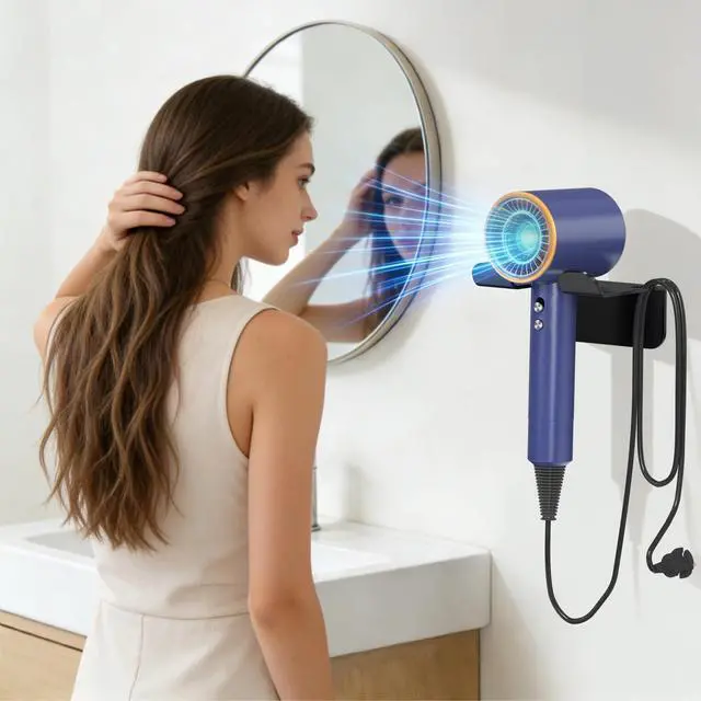 Alt view image 3 of 7 - Hair Dryer Holder Wall Mounted Self Adhesive No Drill with Cord Organizer, Stainless Steel Storage for Bathroom Vanity Cabinet