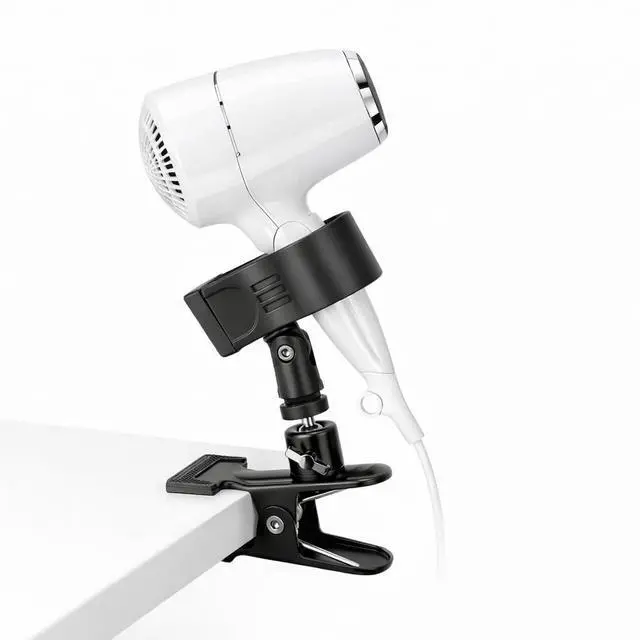 Main image of 360 Degree Rotating Hands Free Hair Dryer Holder Sturdy Metal Base and Strong Clamp Adjustable and Flexible Blow Dryer Stand for Easy Styling Stable and Easy Installation