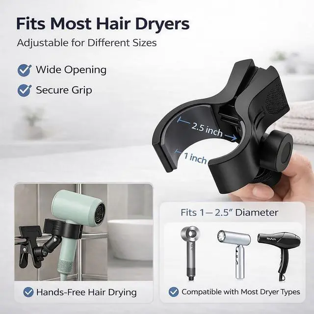 Alt view image 7 of 7 - 360 Degree Rotating Hands Free Hair Dryer Holder Sturdy Metal Base and Strong Clamp Adjustable and Flexible Blow Dryer Stand for Easy Styling Stable and Easy Installation