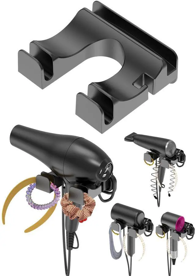 Main image of Universal Hair Dryer Holder, Wall Mounted, (Black)