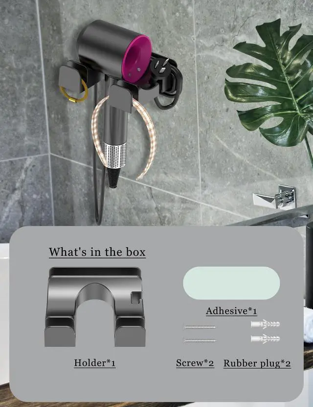 Alt view image 6 of 7 - Universal Hair Dryer Holder, Wall Mounted, (Black)