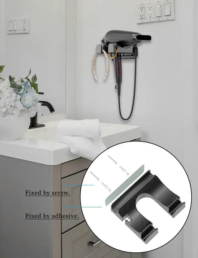 Alt view image 5 of 7 - Universal Hair Dryer Holder, Wall Mounted, (Black)