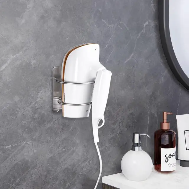 Alt view image 4 of 7 - Hair Dryer Holder Wall Mount, Blow Dryer Holder Self Adhesive, SUS 304 Stainless Steel, Bathroom Hair Tool Organizer Rack, Silver