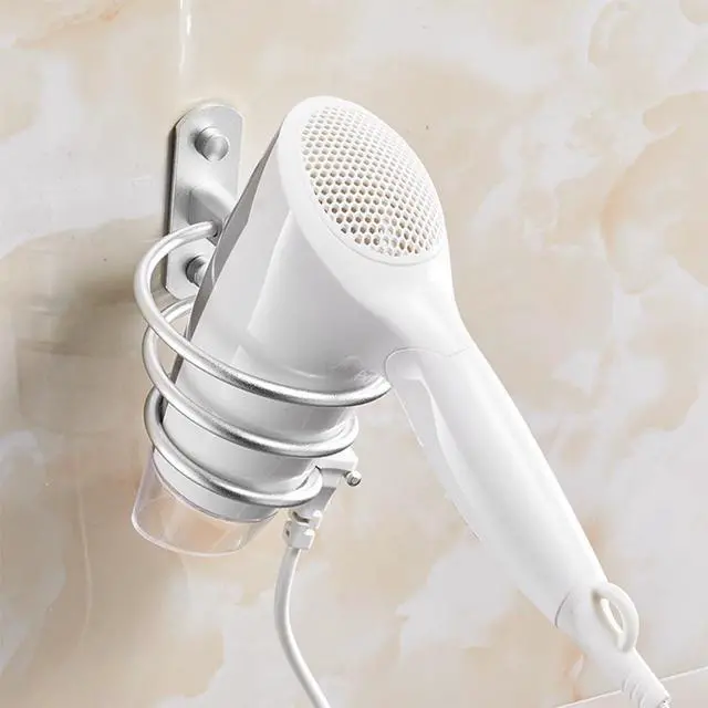 Alt view image 2 of 6 - Blow Dryer Holder Wall Mounted Bathroom Hair Dryer Hanger Hair Tool Organizer for Full Size Dryer Swivel Storage Rack with Armrests for Flat Iron Curling Iron Space Saving Design (Silver)