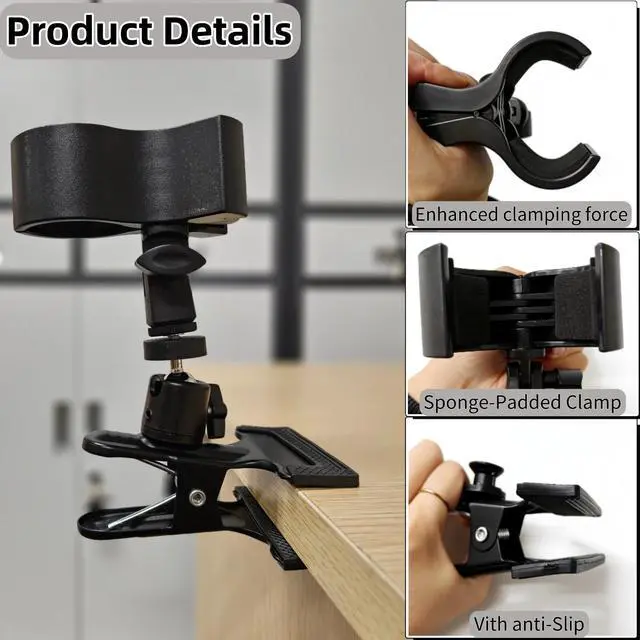 Alt view image 4 of 7 - 360° Rotating Hands Free Blow Dryer Holder, Stable Metal Base & Adjustable Clamp for Easy Styling, Salon Quality at Home, Desk or Wall Mountable Hair Dryer Stand