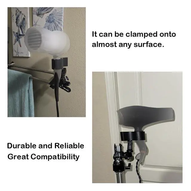 Alt view image 2 of 6 - Hands Free Hair Dryer Holder Metal Base 360 Degree Rotating Blow Dryer Stand for Clamp Hairdryer Organizer Rack