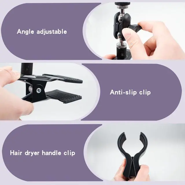 Alt view image 4 of 6 - Hands-Free Hair Dryer Holder with Double Ball Adjustment, 360° Rotating Portable Clamp-on Mount Lazy Blow Dryer Stand for Bathroom, Hair Salon, Makeup Room