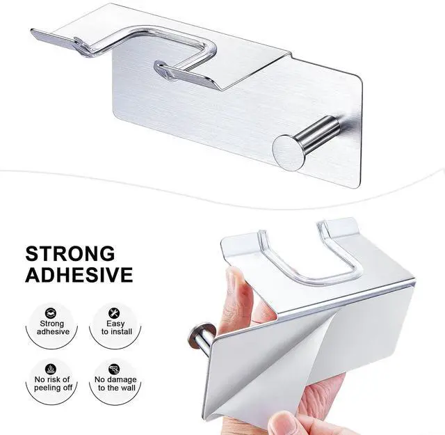 Alt view image 6 of 7 - Blow Dryer Holder Wall Mounted, Adhesive Hair Dryer Holder Wall Mount, Hairdryer Holder for Bathroom, Salon Hair Tools Organizer Storage, Silver