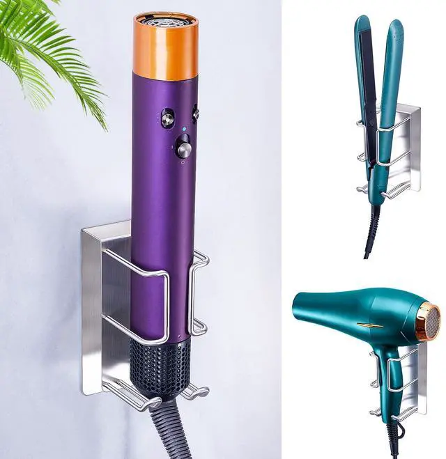 Main image of Hair Straightener Holder Wall Mounted Blow Dryer Holder, Curling Iron Holder, Hairdryer and Straightener Holder, Bathroom Hair Tools Organizer and Storage (Silver)
