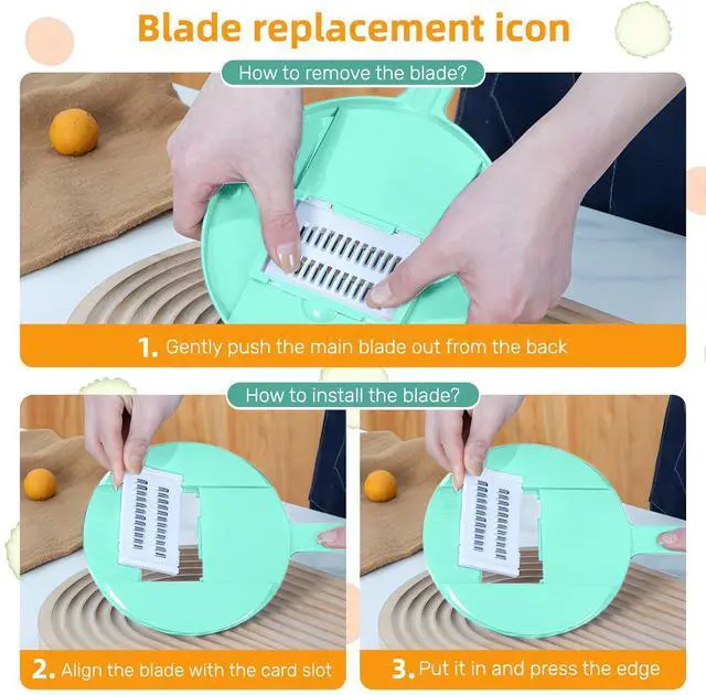Alt view image 6 of 7 - Vegetable Chopper-7 IN 1 Potato Slicer,Vegetable Grater Food Chopper with Container Multifunctional Chopper Vegetable Cutter Slicer With 6 Stainless Steel Blades For Kitchen (Green, 7 in 1)