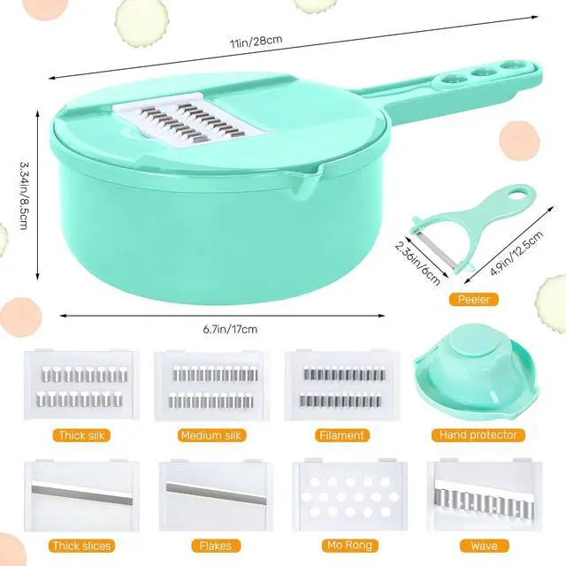 Alt view image 2 of 7 - Vegetable Chopper-7 IN 1 Potato Slicer,Vegetable Grater Food Chopper with Container Multifunctional Chopper Vegetable Cutter Slicer With 6 Stainless Steel Blades For Kitchen (Green, 7 in 1)