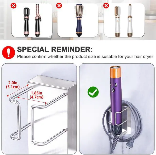 Alt view image 5 of 7 - Hair Straightener Holder Wall Mounted Blow Dryer Holder, Curling Iron Holder, Hairdryer and Straightener Holder, Bathroom Hair Tools Organizer and Storage (Silver)