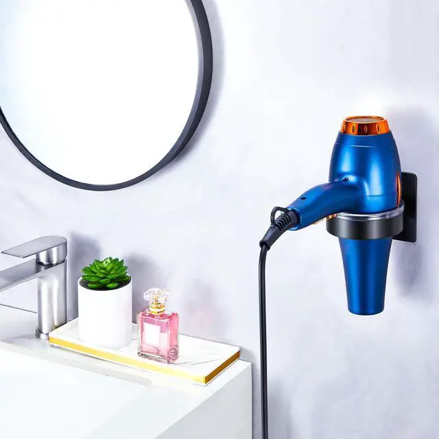 Alt view image 3 of 7 - Hair Dryer Holder Wall Mount, Blow Dryer Holder Wall, Adhesive Hair Dryer Hanger, Blow Dryer Organizer, Hair Tools Organizer for Bathroom Salon Barber Shop Hotel (Black)