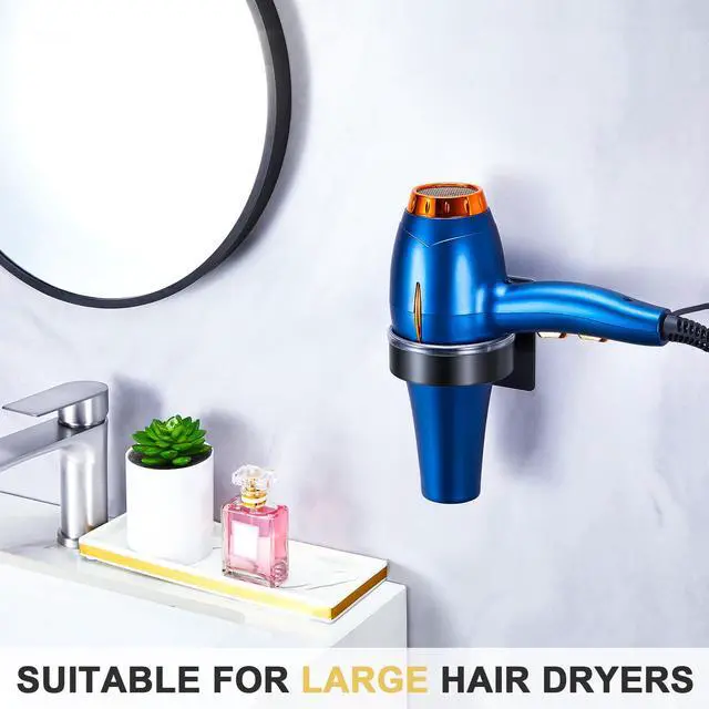 Alt view image 6 of 7 - Hair Dryer Holder Wall Mount, Blow Dryer Holder Wall, Adhesive Hair Dryer Hanger, Blow Dryer Organizer, Hair Tools Organizer for Bathroom Salon Barber Shop Hotel (Black)