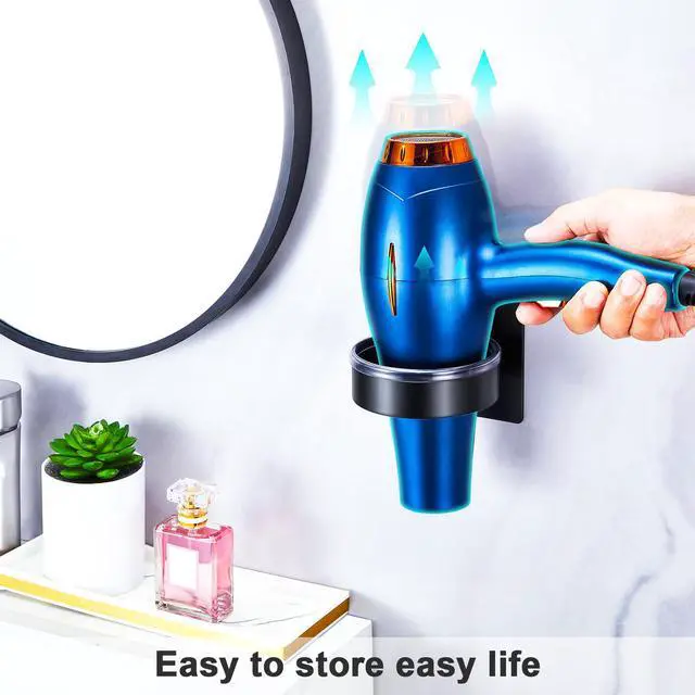 Alt view image 7 of 7 - Hair Dryer Holder Wall Mount, Blow Dryer Holder Wall, Adhesive Hair Dryer Hanger, Blow Dryer Organizer, Hair Tools Organizer for Bathroom Salon Barber Shop Hotel (Black)