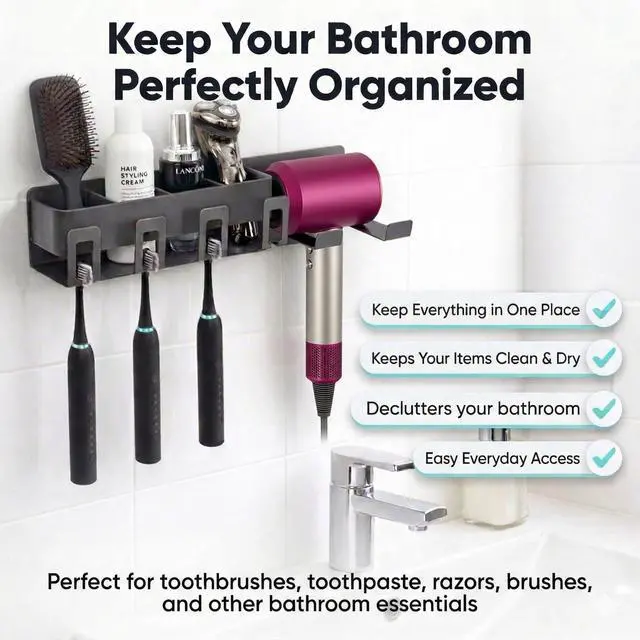 Alt view image 2 of 7 - Hair Dryer Holder Wall Mounted - Hair Dryer Organizer - Bathroom Wall Storage - Blow Dryer Holder Wall Mounted - Hair Tool Organizer