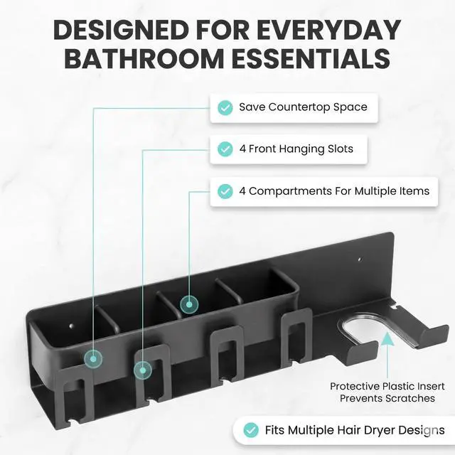 Alt view image 4 of 7 - Hair Dryer Holder Wall Mounted - Hair Dryer Organizer - Bathroom Wall Storage - Blow Dryer Holder Wall Mounted - Hair Tool Organizer