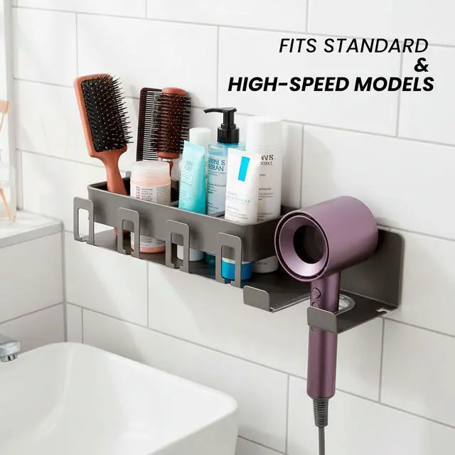 Alt view image 5 of 7 - Hair Dryer Holder Wall Mounted - Hair Dryer Organizer - Bathroom Wall Storage - Blow Dryer Holder Wall Mounted - Hair Tool Organizer