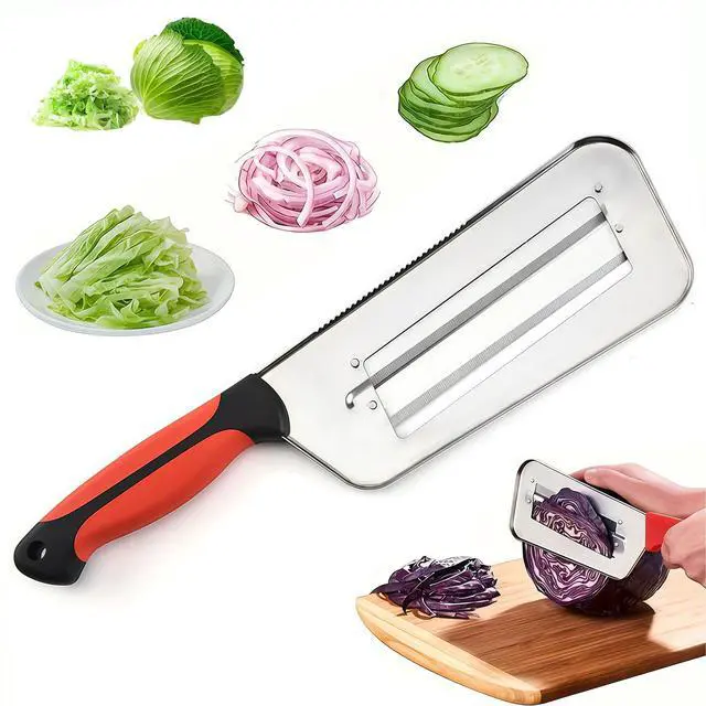 Main image of 2026 New Stainless Steel Dual Blade Julienne Cutter, Multifunctional Vegetable Cutter, for Sauerkraut Coleslaw Mandoline Slicer With Silicone Finger Grips Peeler