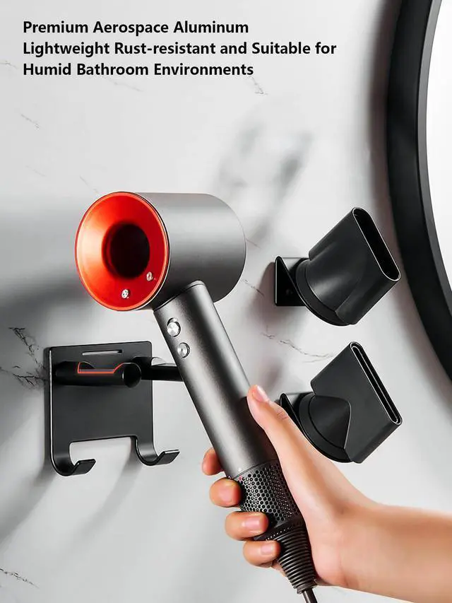 Alt view image 3 of 7 - Hair Dryer Holder Stainless Steel Chromed (Black with Hooks)