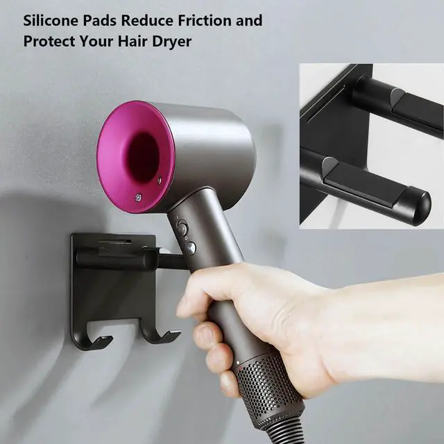 Alt view image 4 of 7 - Hair Dryer Holder Stainless Steel Chromed (Black with Hooks)