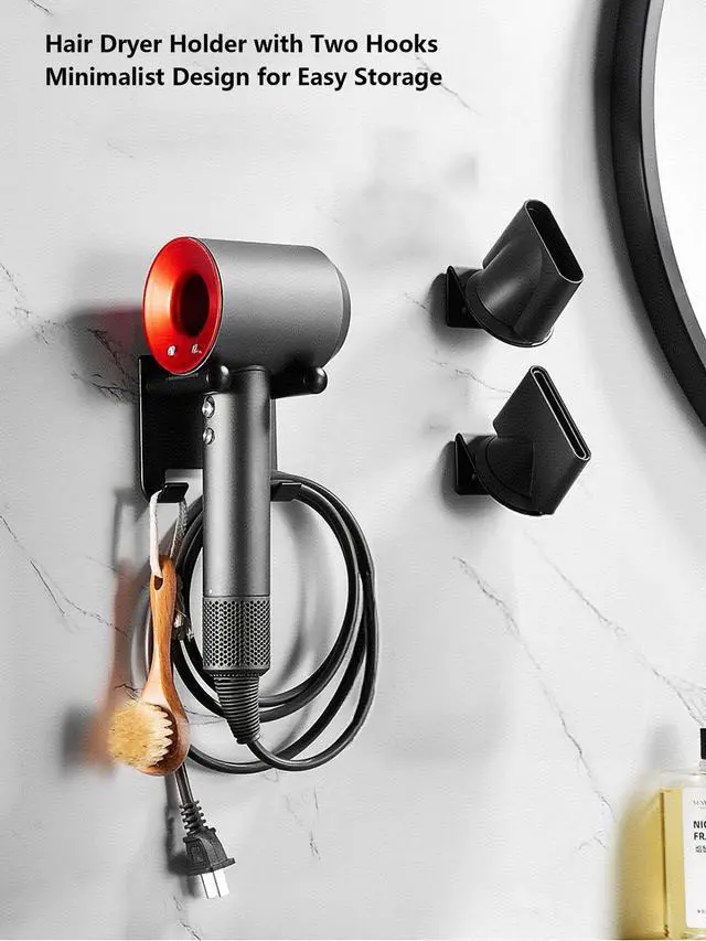 Alt view image 2 of 7 - Hair Dryer Holder Stainless Steel Chromed (Black with Hooks)