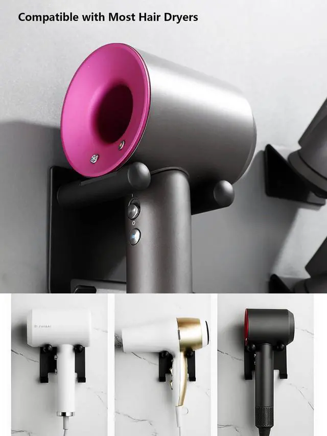 Alt view image 5 of 7 - Hair Dryer Holder Stainless Steel Chromed (Black with Hooks)