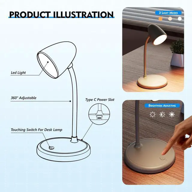 Alt view image 7 of 7 - LED Desk Lamp for Home Office,Dimmable Table Lamp 3 Light Colors