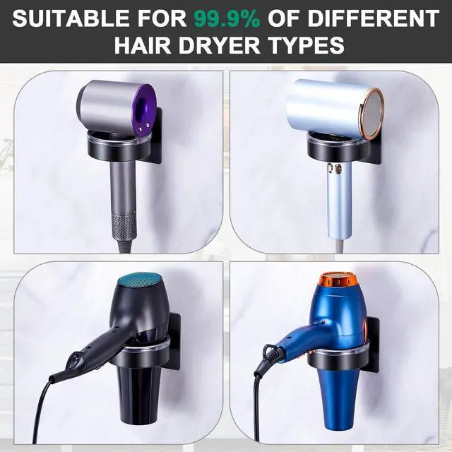 Alt view image 5 of 7 - Blow Dryer Holder Wall Mounted, hairdryer holder for bathroom, Blow Dryer Organizer, hair tool organizer wall mount, Adhesive Hair Dryer Storage for Bathroom Barber Shop (Black)