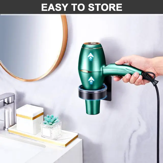 Alt view image 7 of 7 - Blow Dryer Holder Wall Mounted, hairdryer holder for bathroom, Blow Dryer Organizer, hair tool organizer wall mount, Adhesive Hair Dryer Storage for Bathroom Barber Shop (Black)