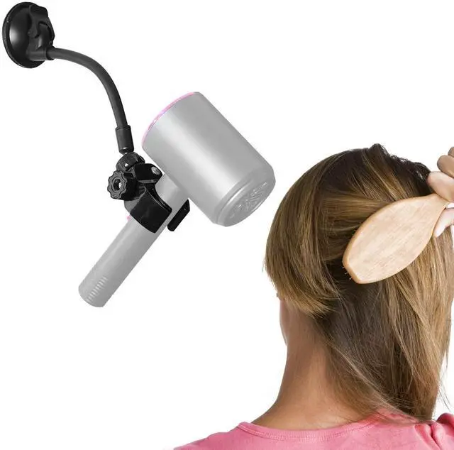 Main image of Adjustable Hair Dryer Holder Stand, 360 Degree Rotation Blow Dryer Bracket with Positionable Arm and Suction Cup, Hands Free Hair Dryer Holder for Mirror and Ceramic Tile (Black 1Pack)