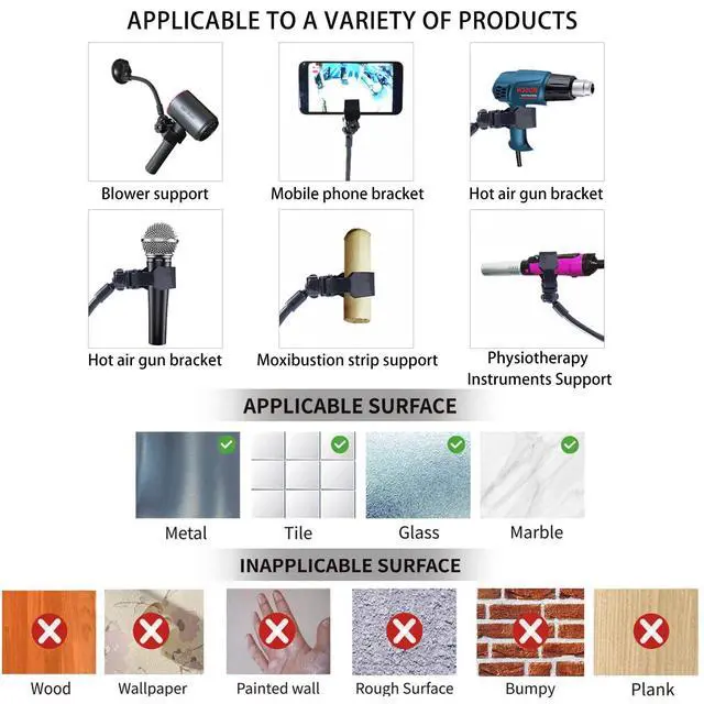 Alt view image 5 of 6 - Adjustable Hair Dryer Holder Stand, 360 Degree Rotation Blow Dryer Bracket with Positionable Arm and Suction Cup, Hands Free Hair Dryer Holder for Mirror and Ceramic Tile (Black 1Pack)