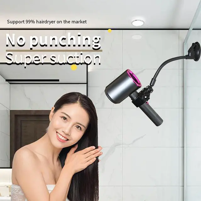 Alt view image 6 of 6 - Adjustable Hair Dryer Holder Stand, 360 Degree Rotation Blow Dryer Bracket with Positionable Arm and Suction Cup, Hands Free Hair Dryer Holder for Mirror and Ceramic Tile (Black 1Pack)