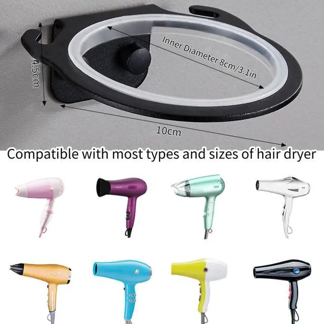 Alt view image 2 of 7 - Universal Hair Dryer Holder, Wall Mount Blow Dryer Holder with Cord Storage Space Aluminum Bathroom Hair Tool Organizer for Universal Hairdryer