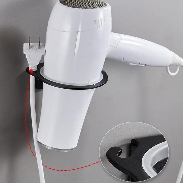 Alt view image 3 of 7 - Universal Hair Dryer Holder, Wall Mount Blow Dryer Holder with Cord Storage Space Aluminum Bathroom Hair Tool Organizer for Universal Hairdryer