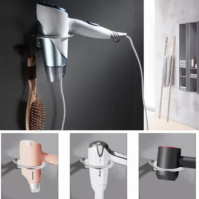 Alt view image 7 of 7 - Universal Hair Dryer Holder, Wall Mount Blow Dryer Holder with Cord Storage Space Aluminum Bathroom Hair Tool Organizer for Universal Hairdryer