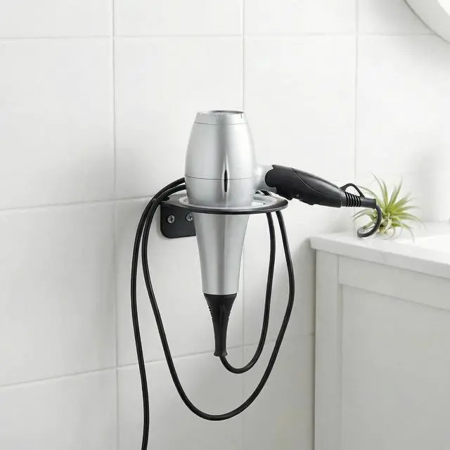 Alt view image 4 of 7 - Universal Hair Dryer Holder, Wall Mount Blow Dryer Holder with Cord Storage Space Aluminum Bathroom Hair Tool Organizer for Universal Hairdryer