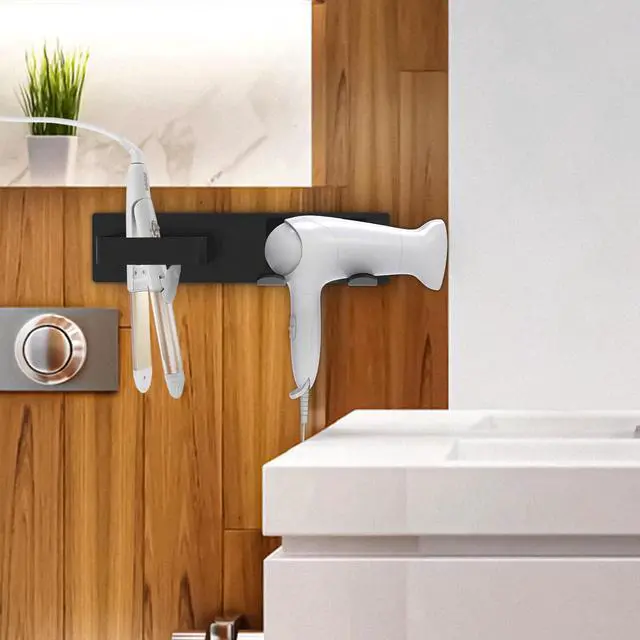 Alt view image 5 of 6 - Hair Dryer & Flat Iron Holder Wall Mount, Self Adhesive, Black