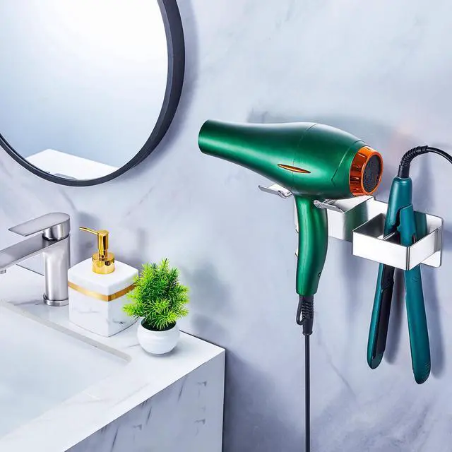 Alt view image 3 of 7 - Blow Dryer Holder Wall Mounted, Hair Dryer and Straightener Holder, Hairdryer Holder for Bathroom, Curling Iron Holder, Salon Hair Tools Organizer Storage, Silver